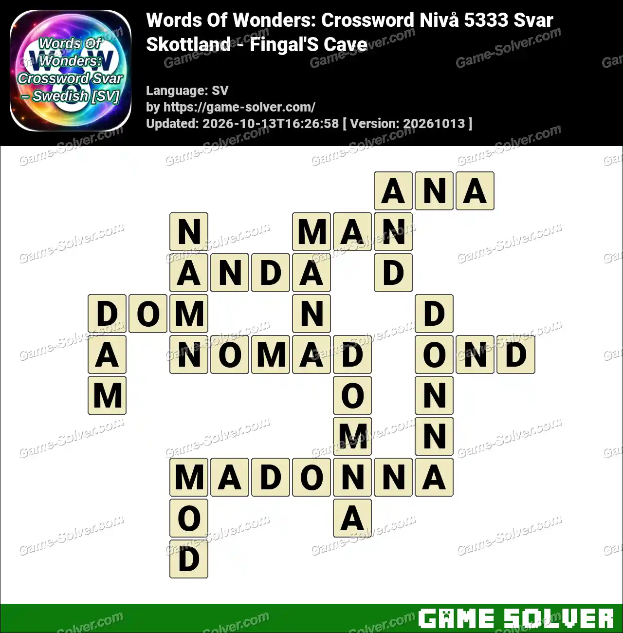 Words Of Wonders: Crossword Nivå 5333 Svar – Skottland – Fingal’S Cave
